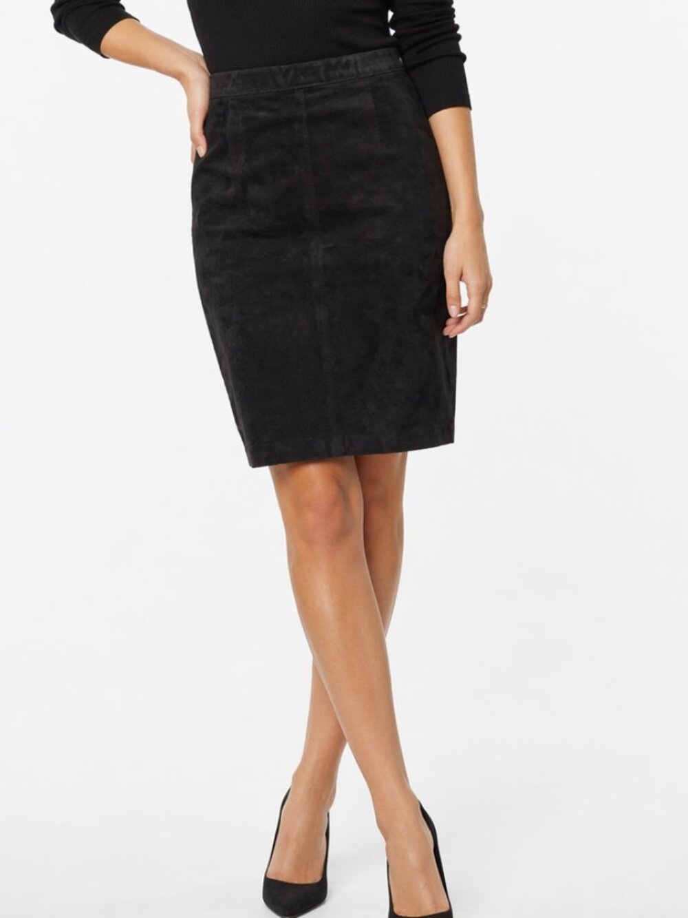 VINTAGE Pelle Cuir Suede Leather Pencil Skirt 90s Y2K Slim Black Women's Medium